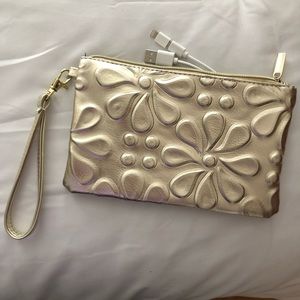 Gold clutch with cell charger NWOT